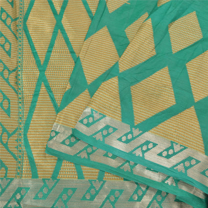 Sanskriti Vintage Green Indian Sarees 100% Pure Silk Woven Sari 5 YD Sustainable Fabric