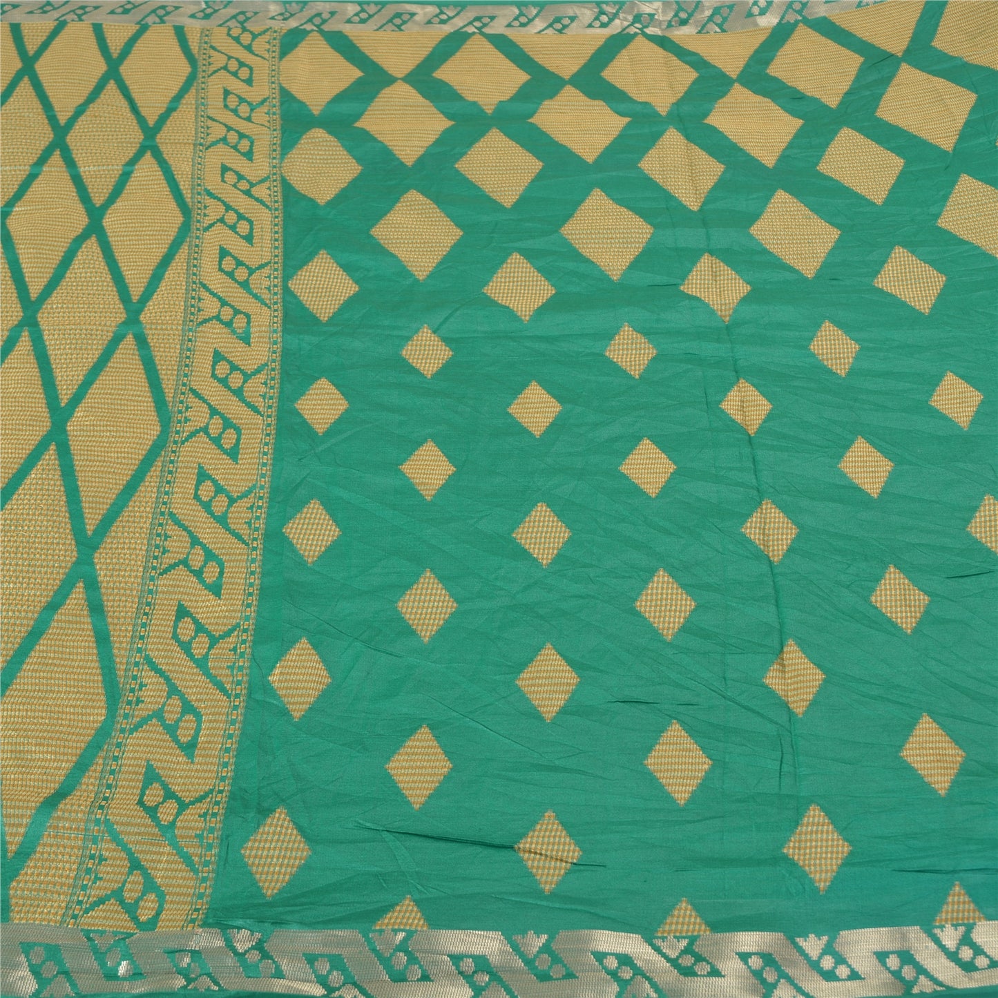 Sanskriti Vintage Green Indian Sarees 100% Pure Silk Woven Sari 5 YD Sustainable Fabric