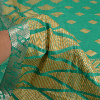 Sanskriti Vintage Green Indian Sarees 100% Pure Silk Woven Sari 5 YD Sustainable Fabric