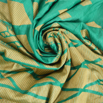 Sanskriti Vintage Green Indian Sarees 100% Pure Silk Woven Sari 5 YD Sustainable Fabric