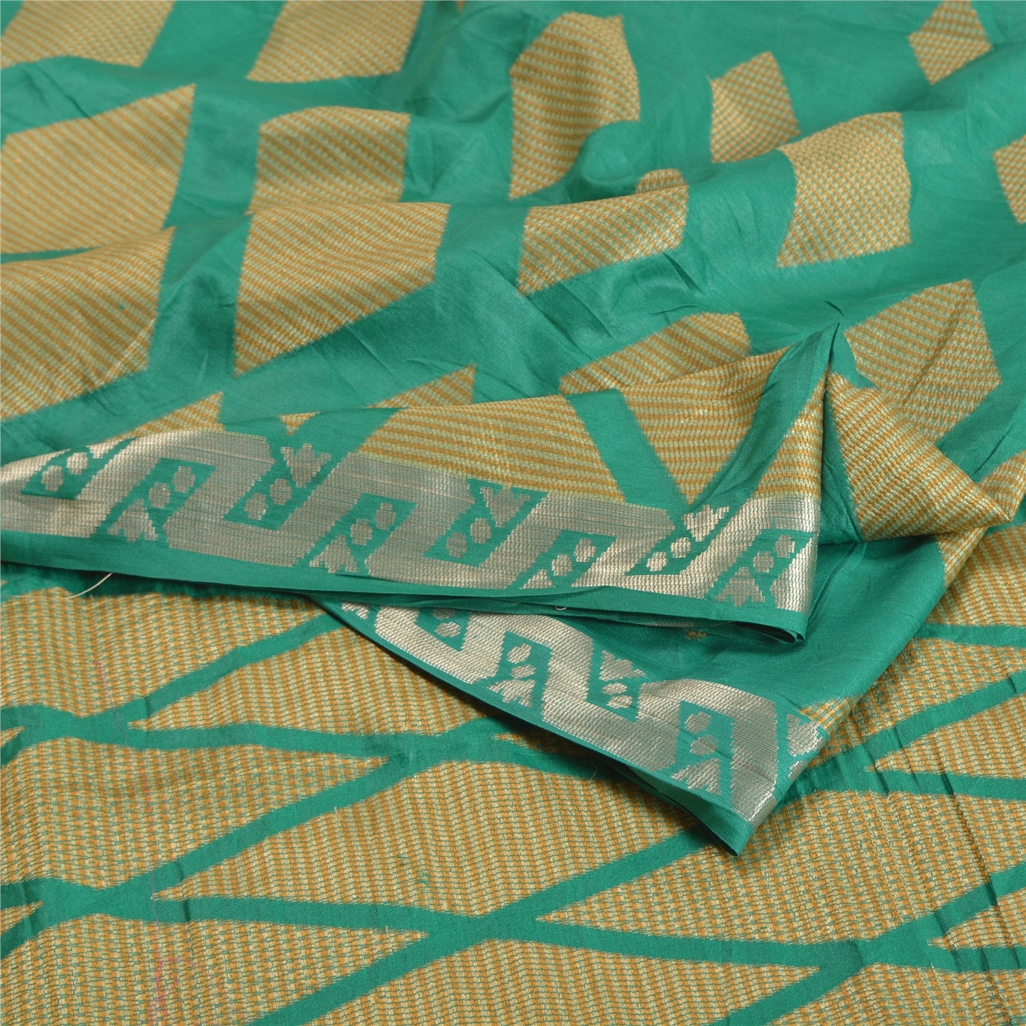 Sanskriti Vintage Green Indian Sarees 100% Pure Silk Woven Sari 5 YD Sustainable Fabric