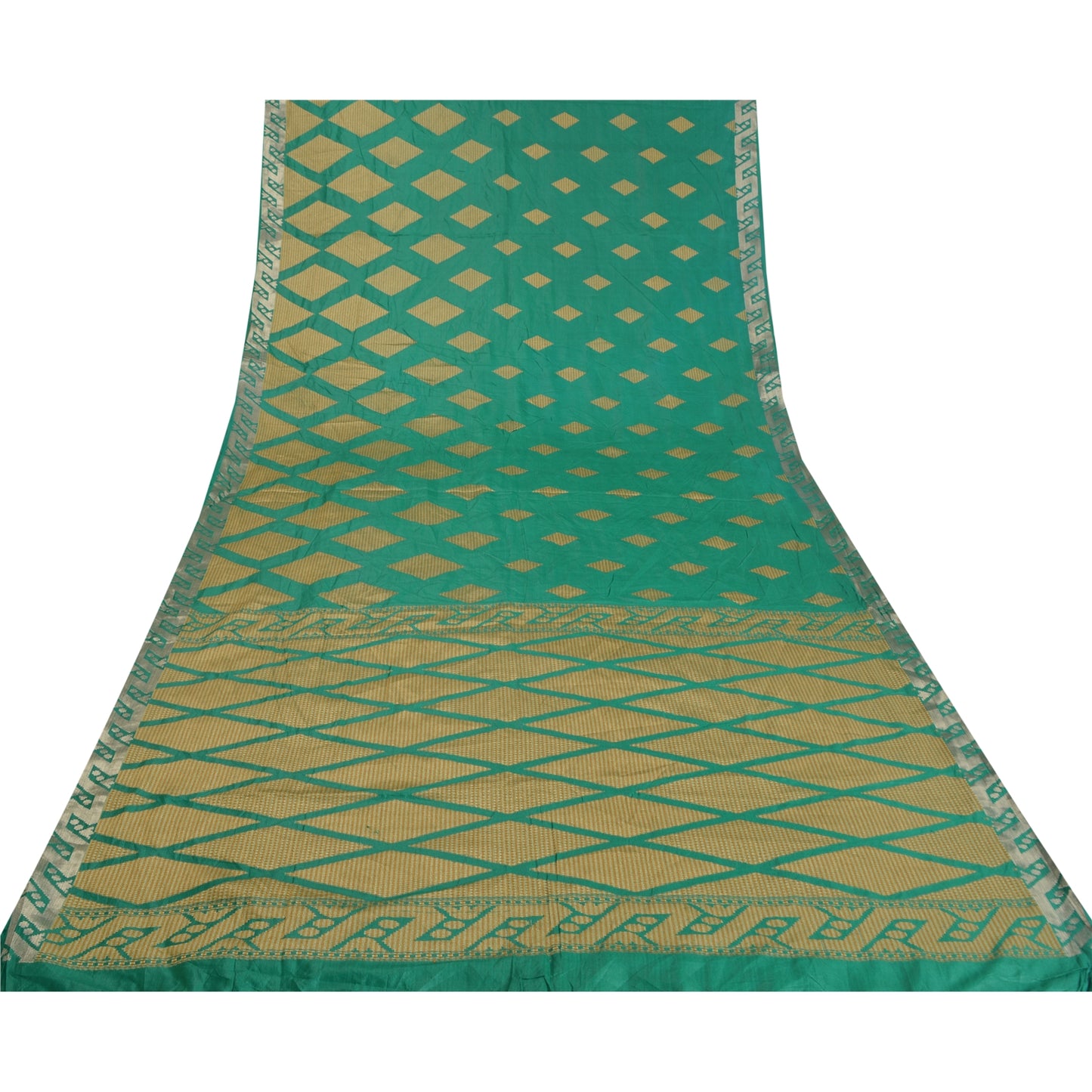 Sanskriti Vintage Green Indian Sarees 100% Pure Silk Woven Sari 5 YD Sustainable Fabric