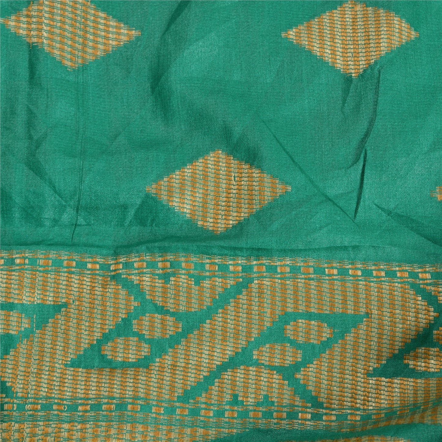 Sanskriti Vintage Green Indian Sarees 100% Pure Silk Woven Sari 5 YD Sustainable Fabric