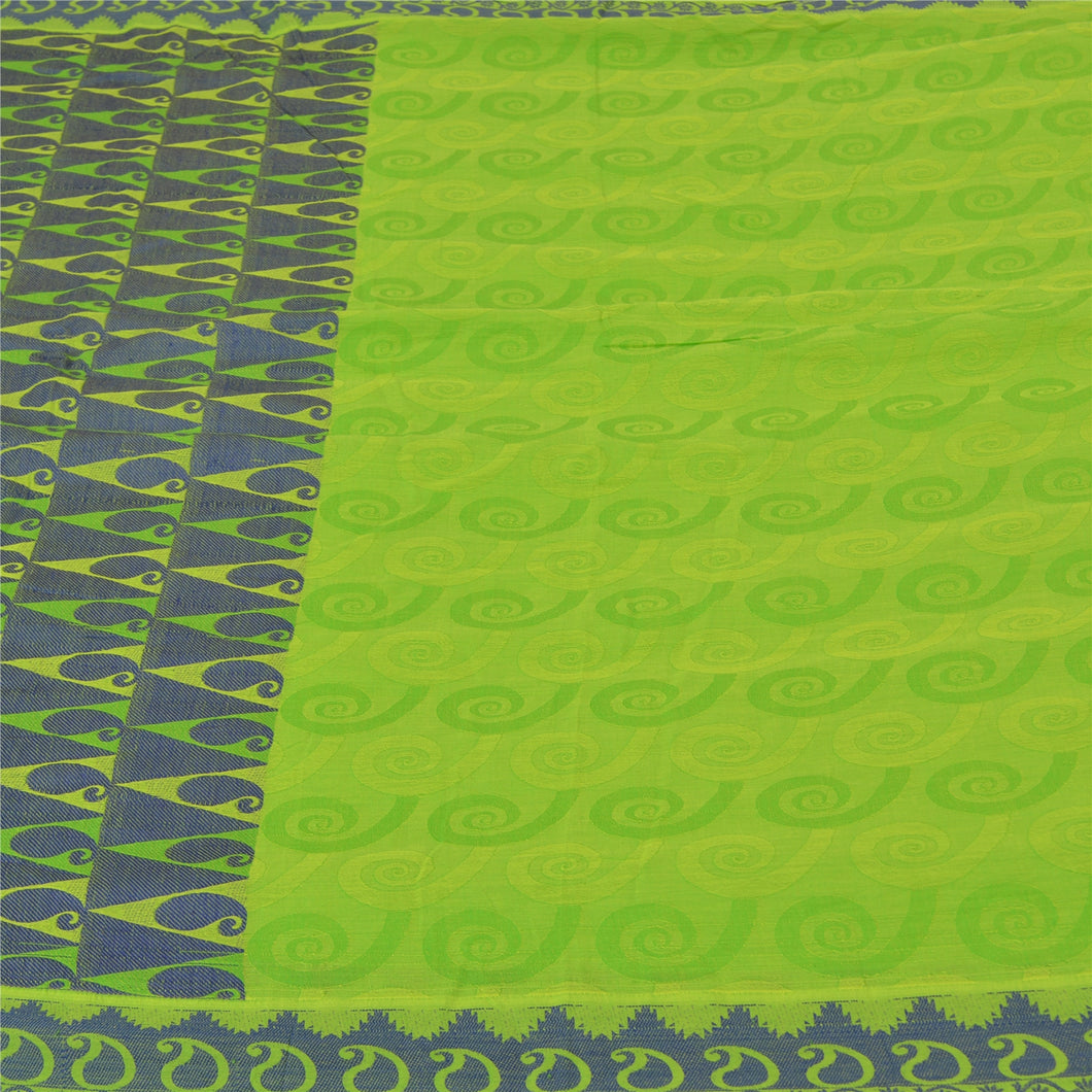 Sanskriti Vintage Green Sarees 100% Pure Cotton Woven Premium Sari Craft Fabric