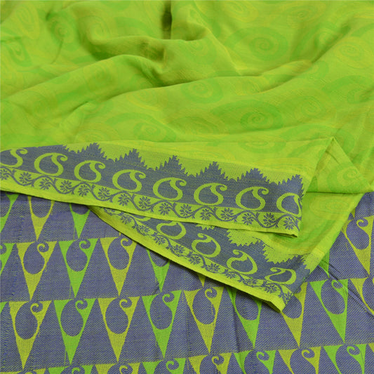 Sanskriti Vintage Grønne Sarier 100% Ren Bomuld Vævet Premium Sari Håndværksmæssigt Bæredygtigt Stoff