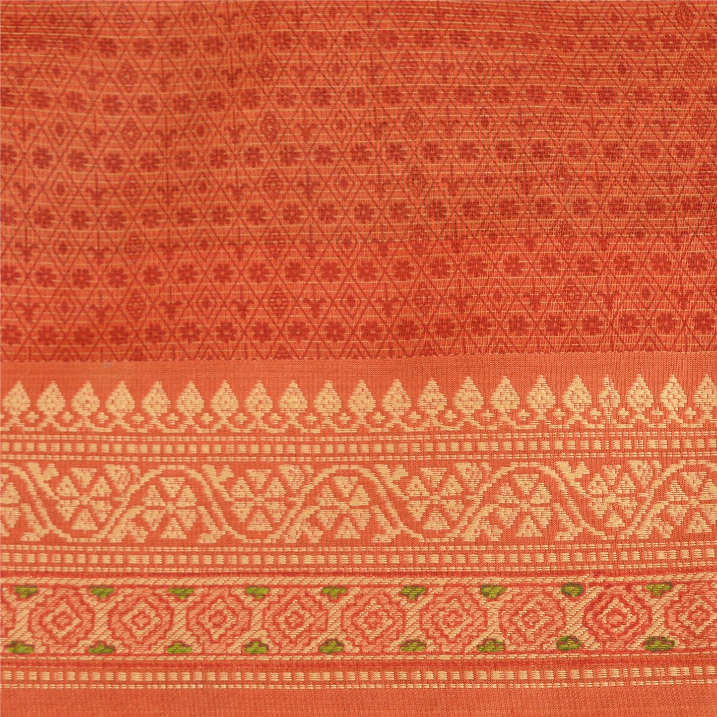 Сари Санскрити Винтаж Оранжевый Хлопок Шелк Напечатанный Тканый Сари Ремесло Экологичная Ткань