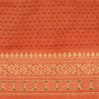 Сари Санскрити Винтаж Оранжевый Хлопок Шелк Напечатанный Тканый Сари Ремесло Экологичная Ткань