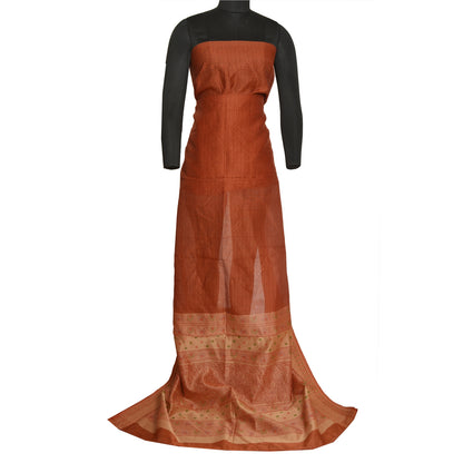 Сари Санскрити Винтаж Оранжевый Хлопок Шелк Напечатанный Тканый Сари Ремесло Экологичная Ткань