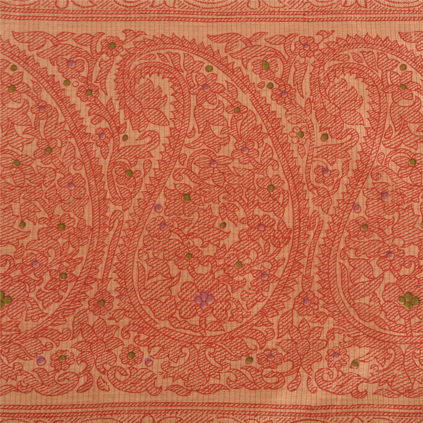 Сари Санскрити Винтаж Оранжевый Хлопок Шелк Напечатанный Тканый Сари Ремесло Экологичная Ткань