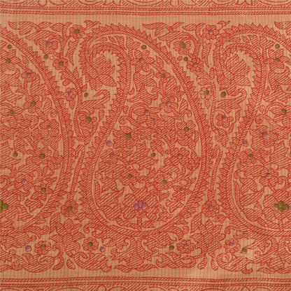 Сари Санскрити Винтаж Оранжевый Хлопок Шелк Напечатанный Тканый Сари Ремесло Экологичная Ткань