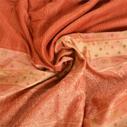Сари Санскрити Винтаж Оранжевый Хлопок Шелк Напечатанный Тканый Сари Ремесло Экологичная Ткань