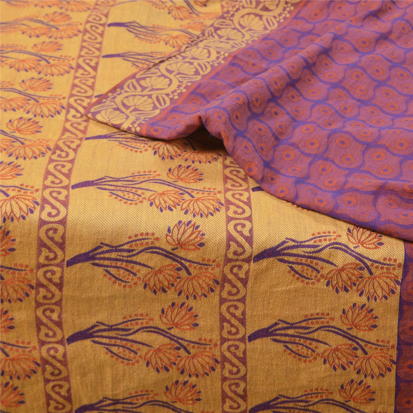 Санскритские винтажные фиолетовые сари 100% чистый хлопок тканый премиальный сари ремесло устойчивая ткань