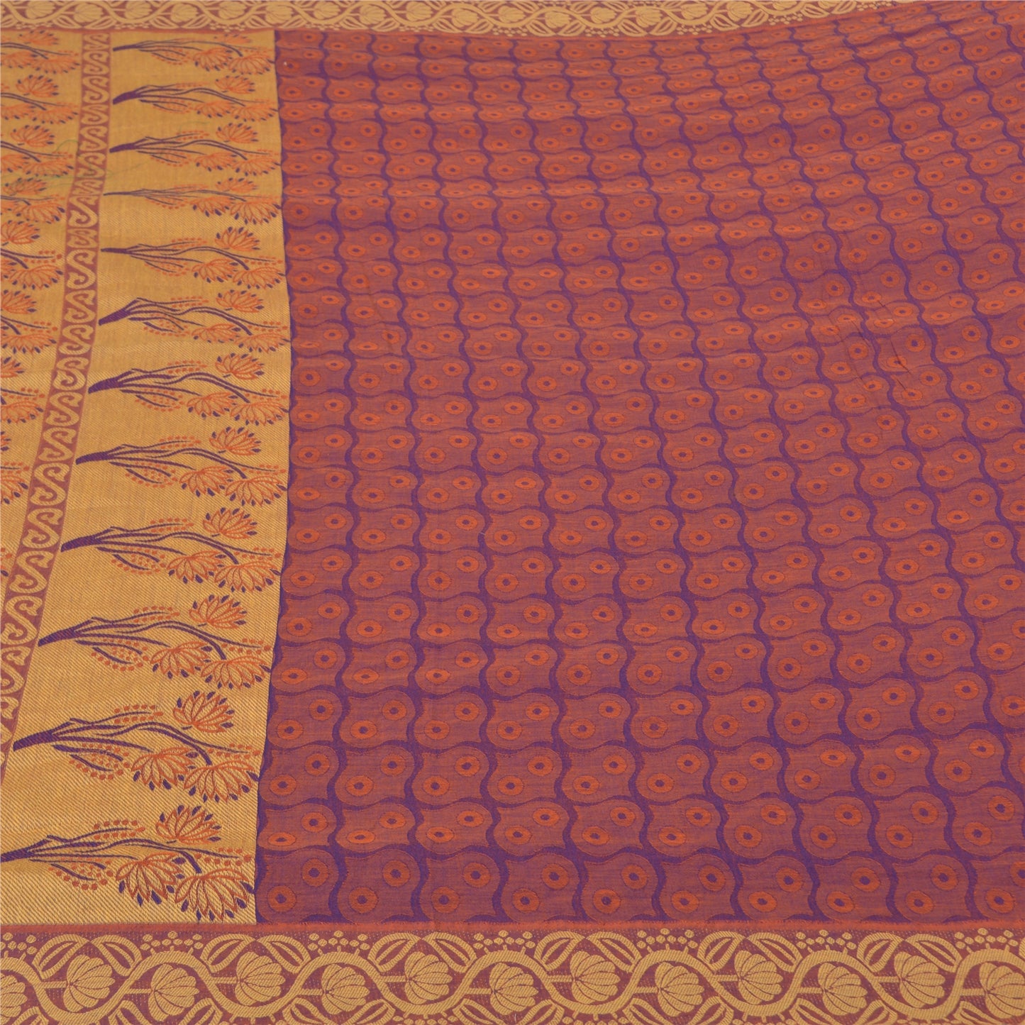 Санскритские винтажные фиолетовые сари 100% чистый хлопок тканый премиальный сари ремесло устойчивая ткань