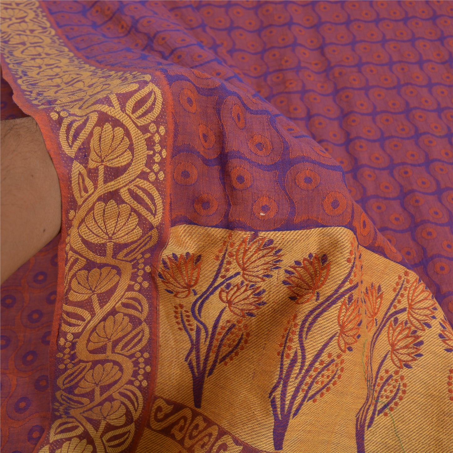 Санскритские винтажные фиолетовые сари 100% чистый хлопок тканый премиальный сари ремесло устойчивая ткань