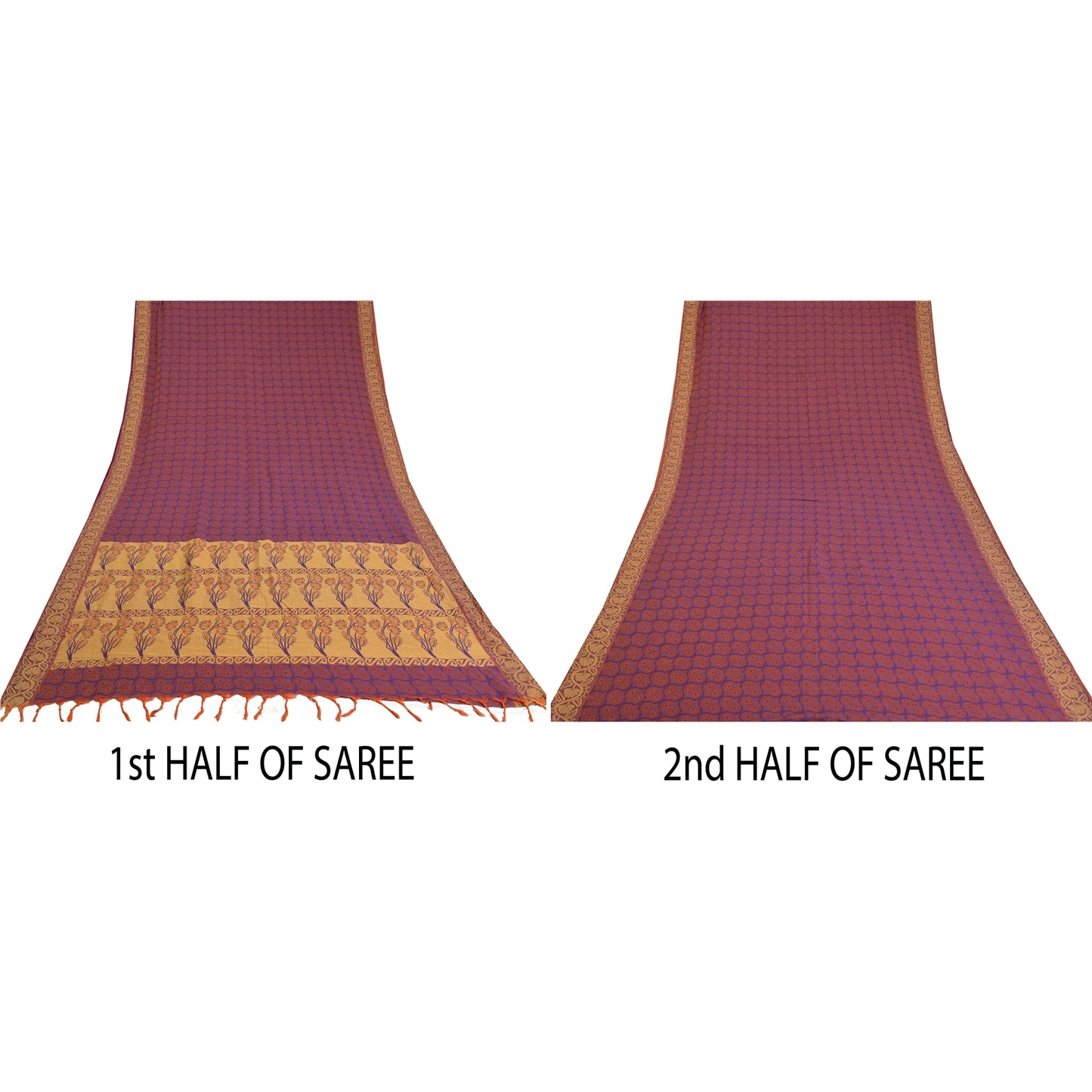 Санскритские винтажные фиолетовые сари 100% чистый хлопок тканый премиальный сари ремесло устойчивая ткань