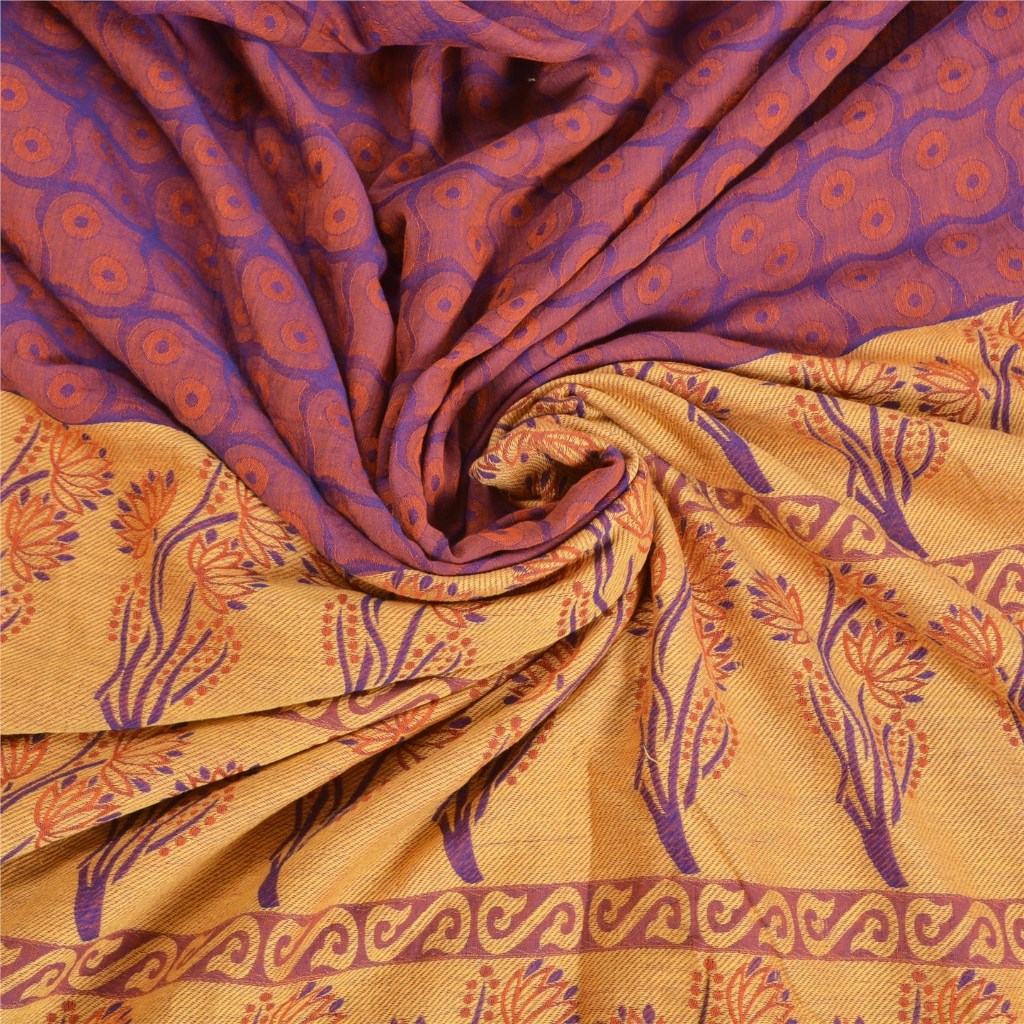 Санскритские винтажные фиолетовые сари 100% чистый хлопок тканый премиальный сари ремесло устойчивая ткань