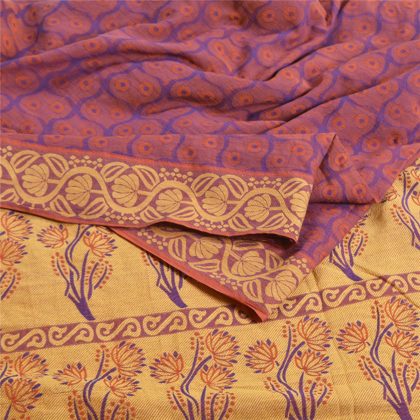 Санскритские винтажные фиолетовые сари 100% чистый хлопок тканый премиальный сари ремесло устойчивая ткань