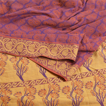 Санскритские винтажные фиолетовые сари 100% чистый хлопок тканый премиальный сари ремесло устойчивая ткань