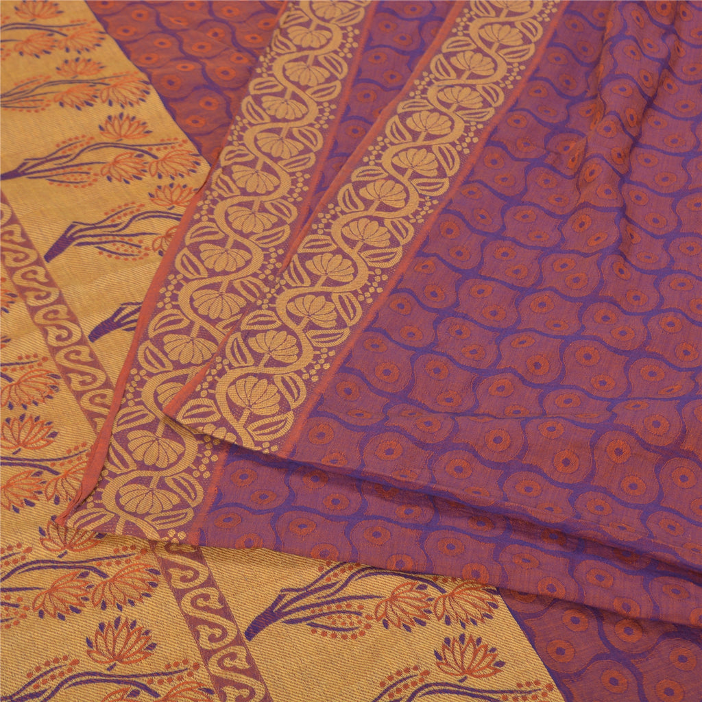 Санскритские винтажные фиолетовые сари 100% чистый хлопок тканый премиальный сари ремесло устойчивая ткань