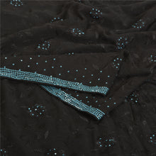 Load image into Gallery viewer, Sanskriti Vintage Black Sarees Pure Georgette Silk Hand Beaded Sari Craft Fabric
