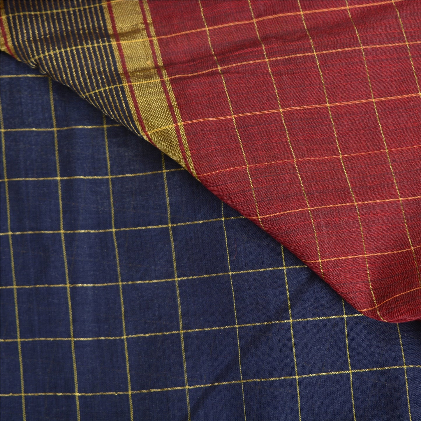 Sanskriti Vintage Blue/Dark Red Indian Sarees Blend Silk Woven Sari 5 YD Sustainable Fabric