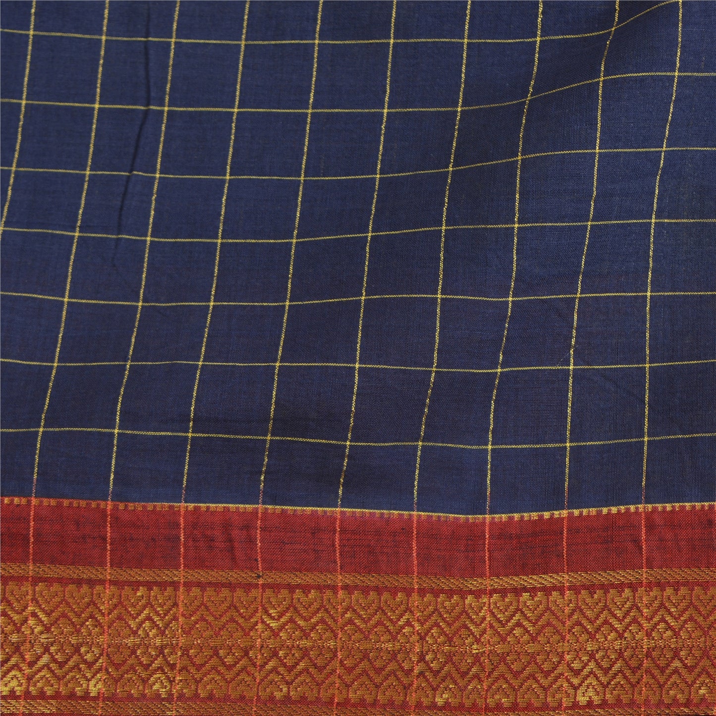 Sanskriti Vintage Blue/Dark Red Indian Sarees Blend Silk Woven Sari 5 YD Sustainable Fabric