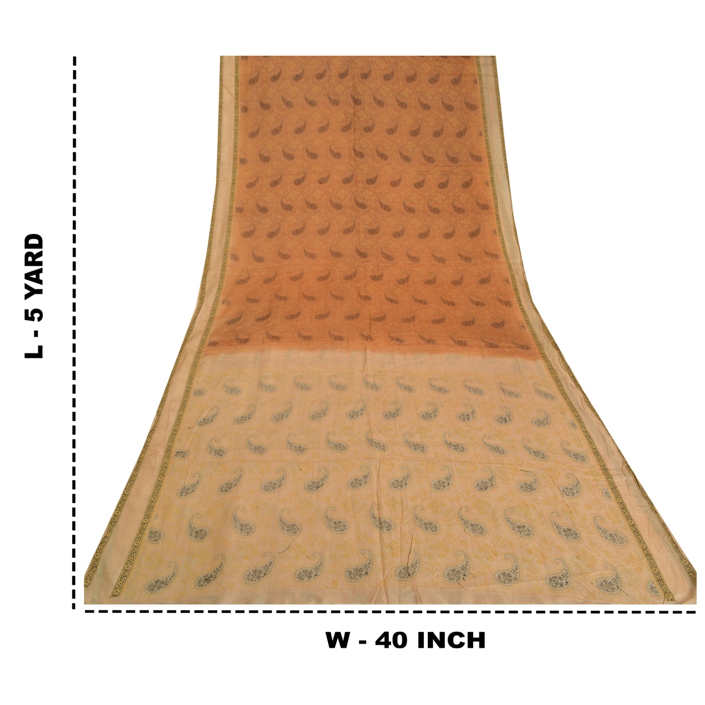 Sanskriti Vintage Peach Indian Sarees 100% Pure Silk Woven Sari Craft Sustainable Fabric