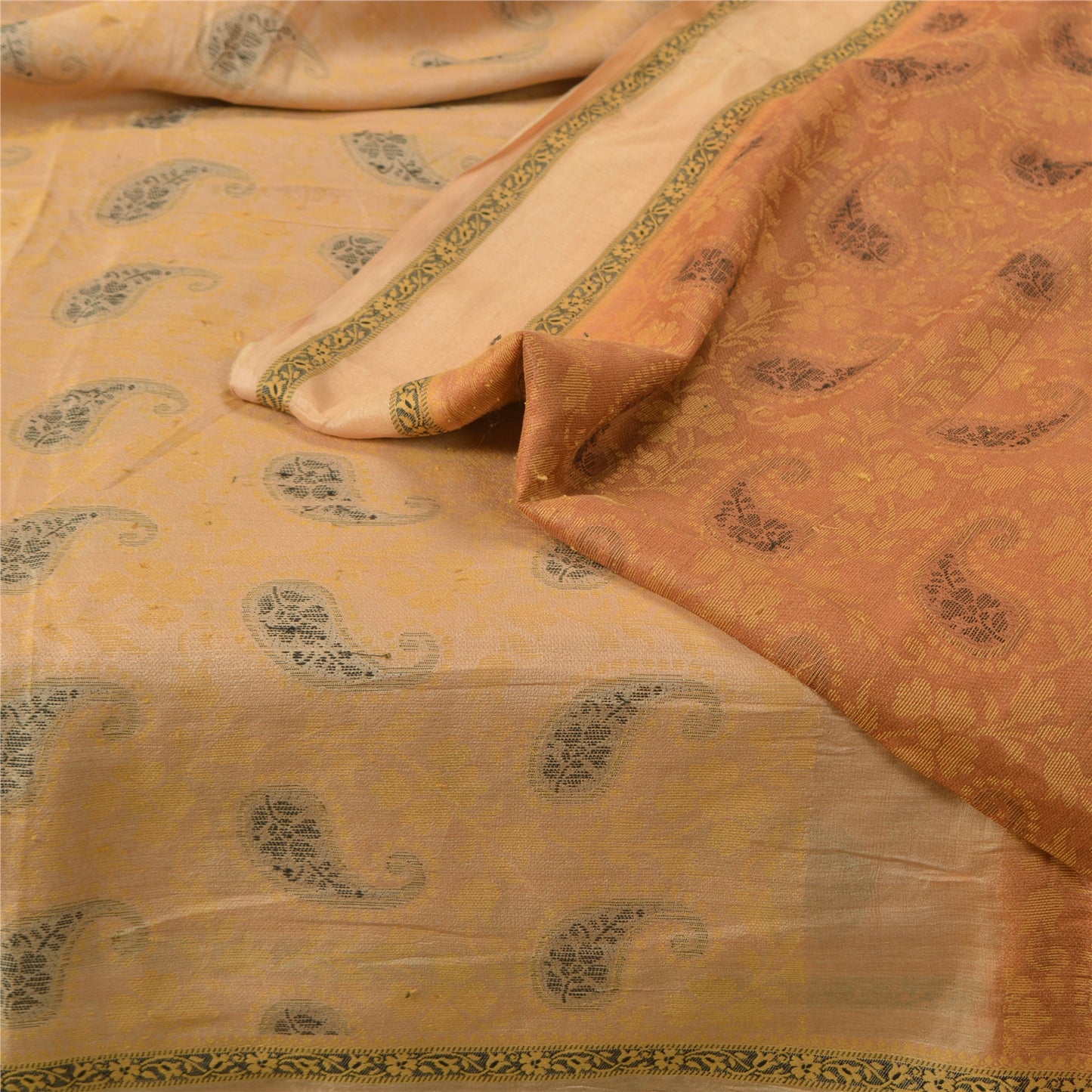 Sanskriti Vintage Peach Indian Sarees 100% Pure Silk Woven Sari Craft Sustainable Fabric