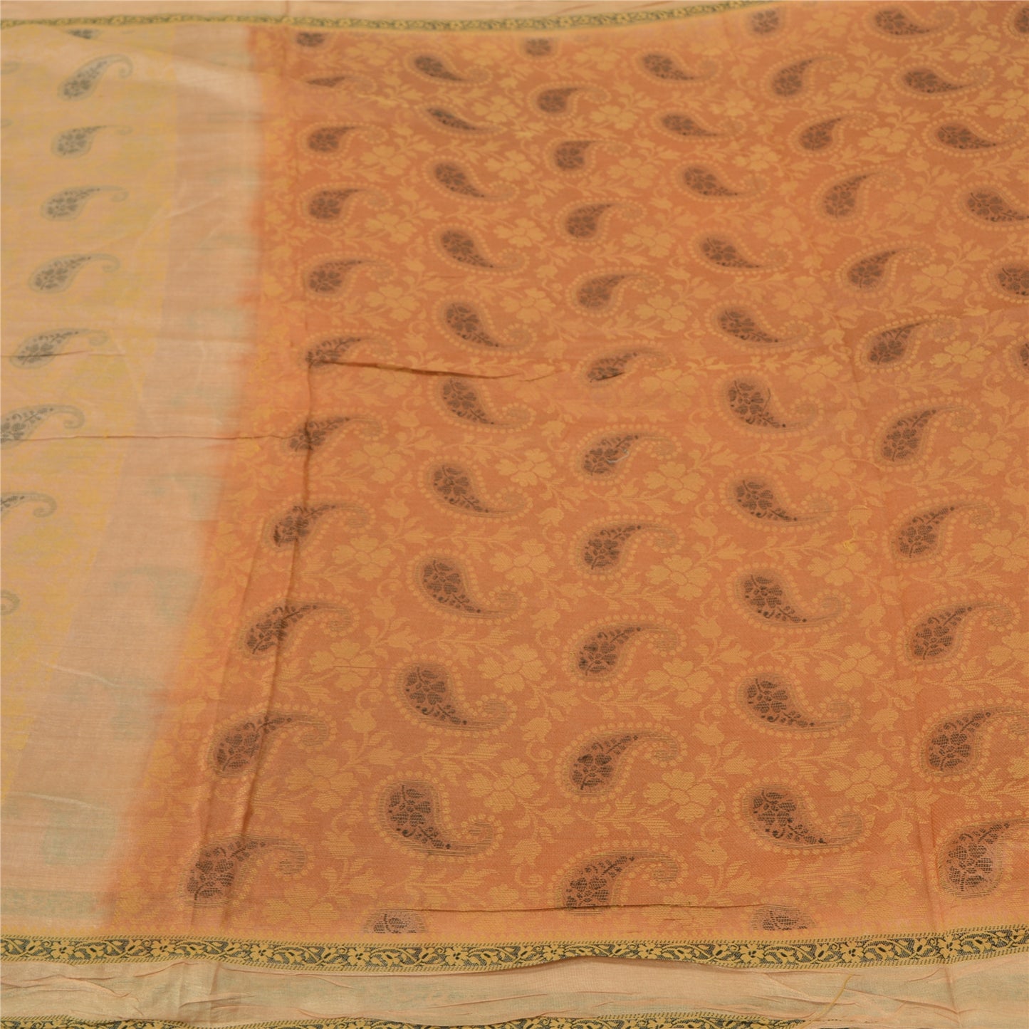 Sanskriti Vintage Peach Indian Sarees 100% Pure Silk Woven Sari Craft Sustainable Fabric