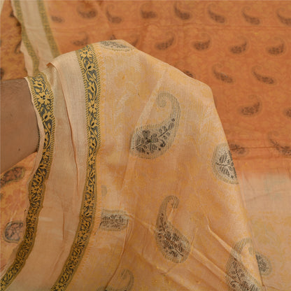 Sanskriti Vintage Peach Indian Sarees 100% Pure Silk Woven Sari Craft Sustainable Fabric