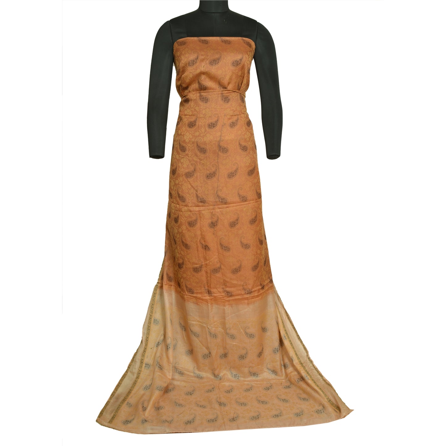 Sanskriti Vintage Peach Indian Sarees 100% Pure Silk Woven Sari Craft Sustainable Fabric