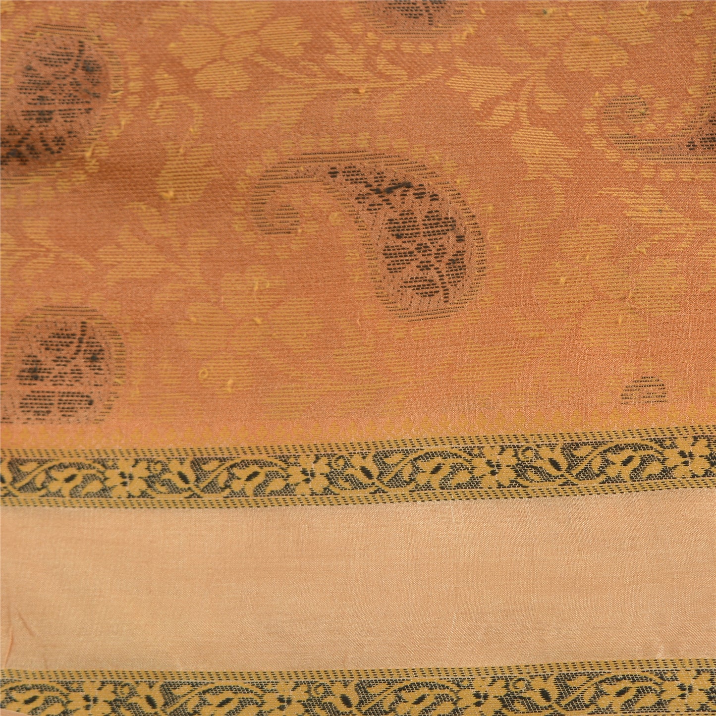 Sanskriti Vintage Peach Indian Sarees 100% Pure Silk Woven Sari Craft Sustainable Fabric