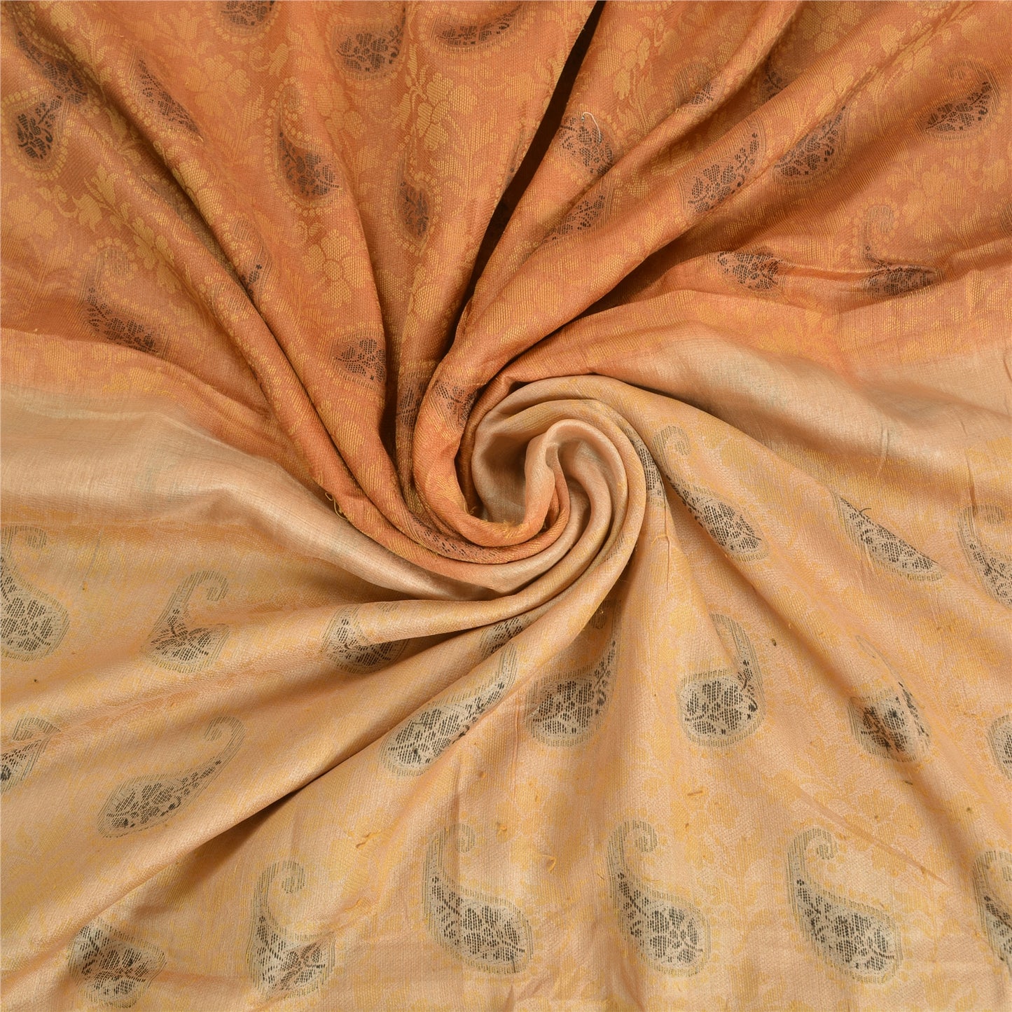 Sanskriti Vintage Peach Indian Sarees 100% Pure Silk Woven Sari Craft Sustainable Fabric