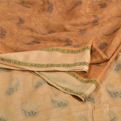 Sanskriti Vintage Peach Indian Sarees 100% Pure Silk Woven Sari Craft Sustainable Fabric