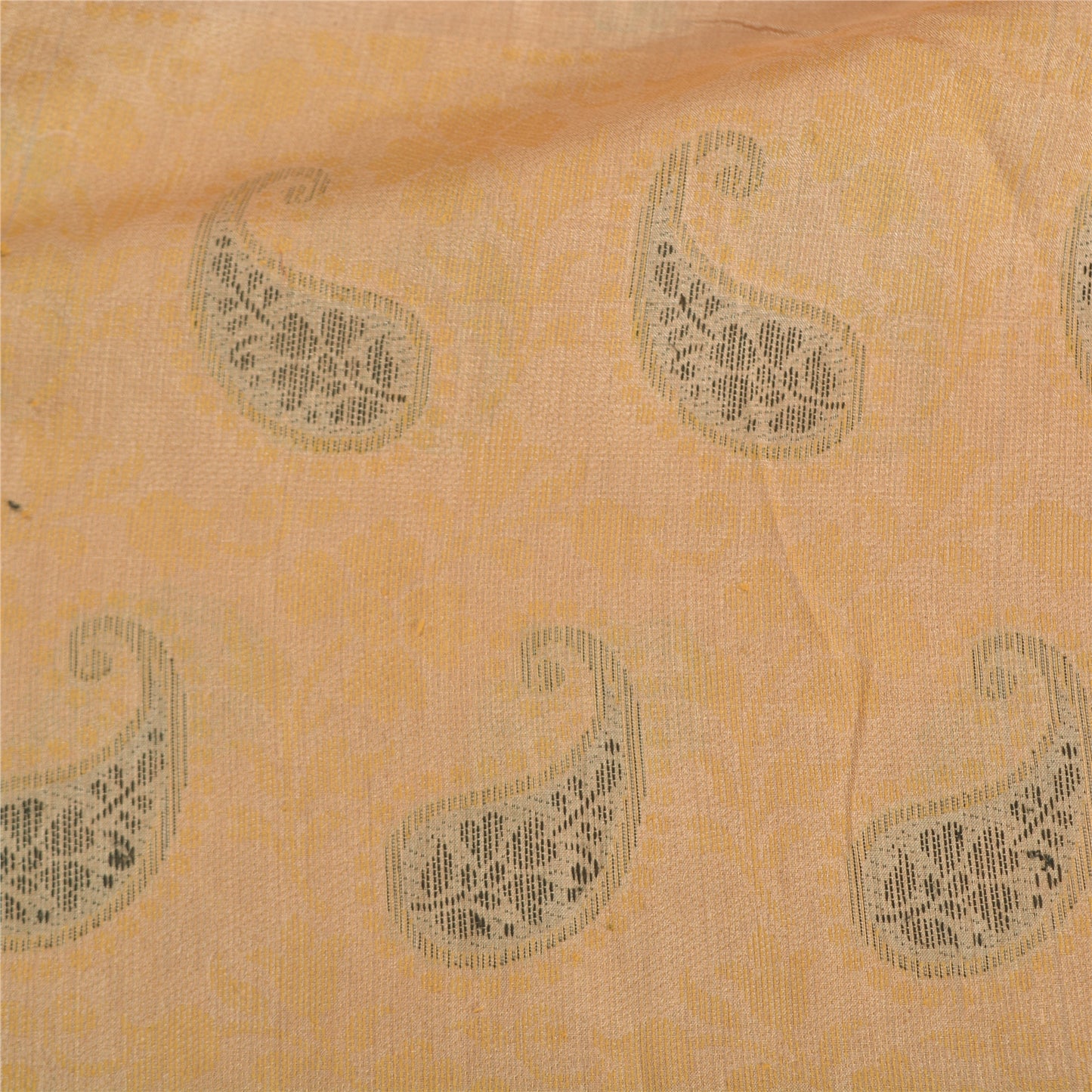 Sanskriti Vintage Peach Indian Sarees 100% Pure Silk Woven Sari Craft Sustainable Fabric