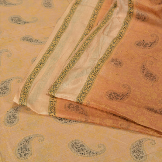 Sanskriti Vintage Peach Indian Sarees 100% Pure Silk Woven Sari Craft Sustainable Fabric