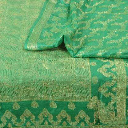 Sanskriti Vintage Green Indian Sarees 100% Pure Silk Woven Sari Craft Sustainable Fabric