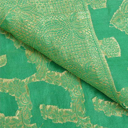 Sanskriti Vintage Green Indian Sarees 100% Pure Silk Woven Sari Craft Sustainable Fabric
