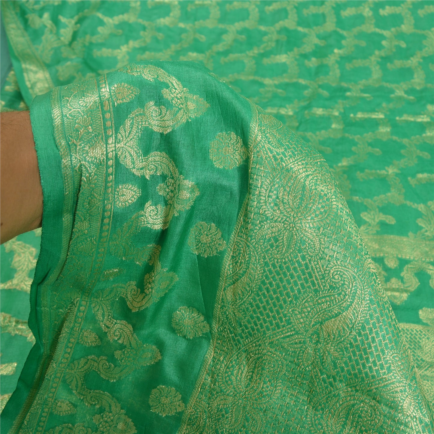 Sanskriti Vintage Green Indian Sarees 100% Pure Silk Woven Sari Craft Sustainable Fabric