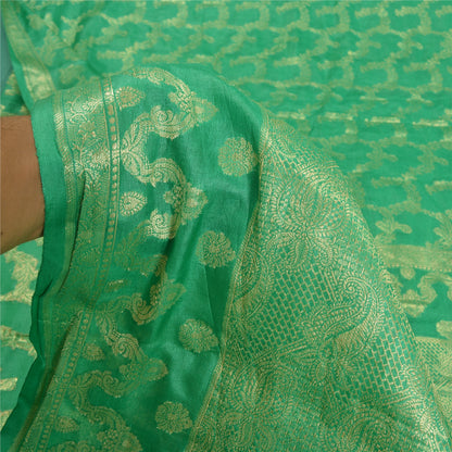Sanskriti Vintage Green Indian Sarees 100% Pure Silk Woven Sari Craft Sustainable Fabric