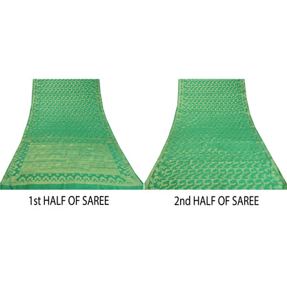 Sanskriti Vintage Green Indian Sarees 100% Pure Silk Woven Sari Craft Sustainable Fabric