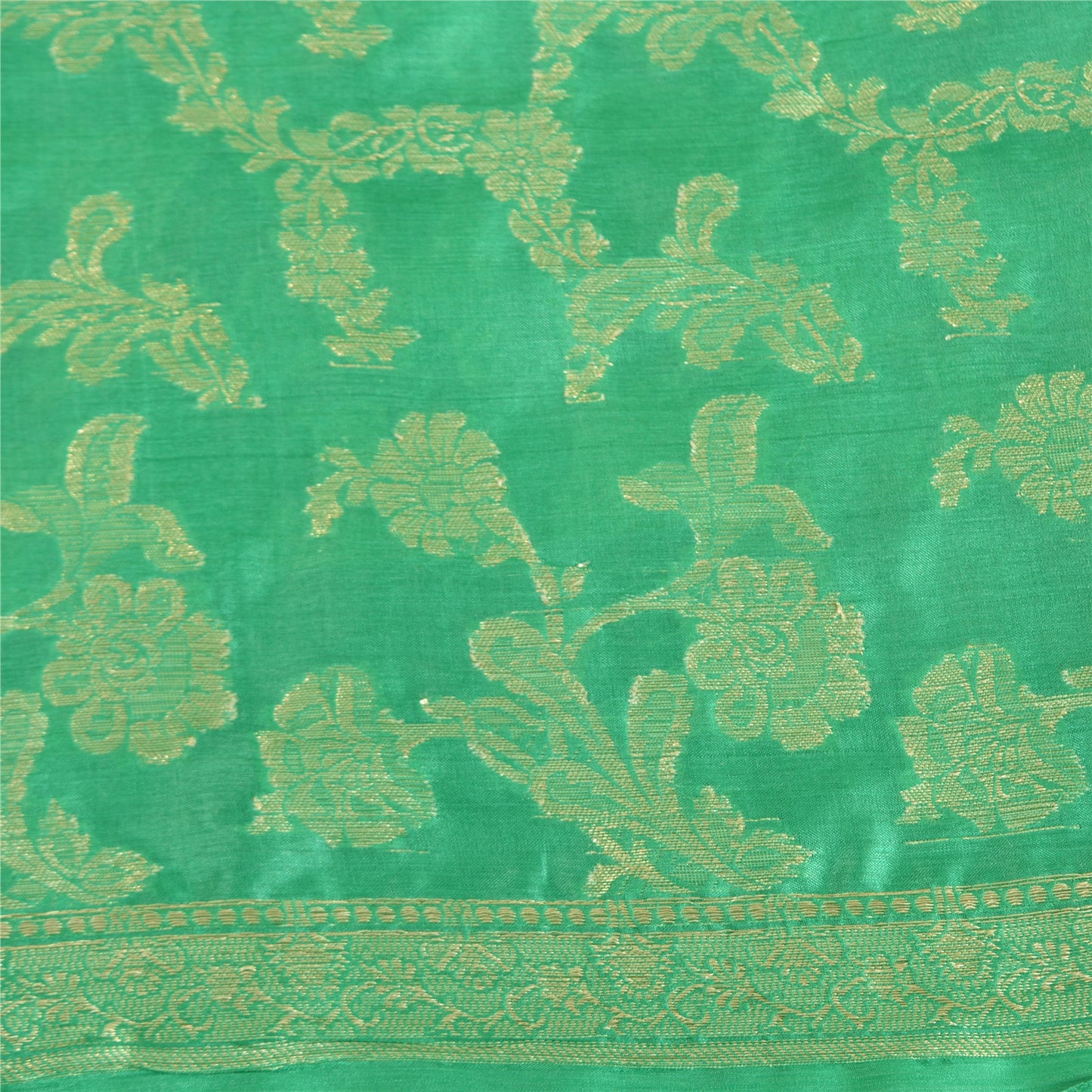 Sanskriti Vintage Green Indian Sarees 100% Pure Silk Woven Sari Craft Sustainable Fabric