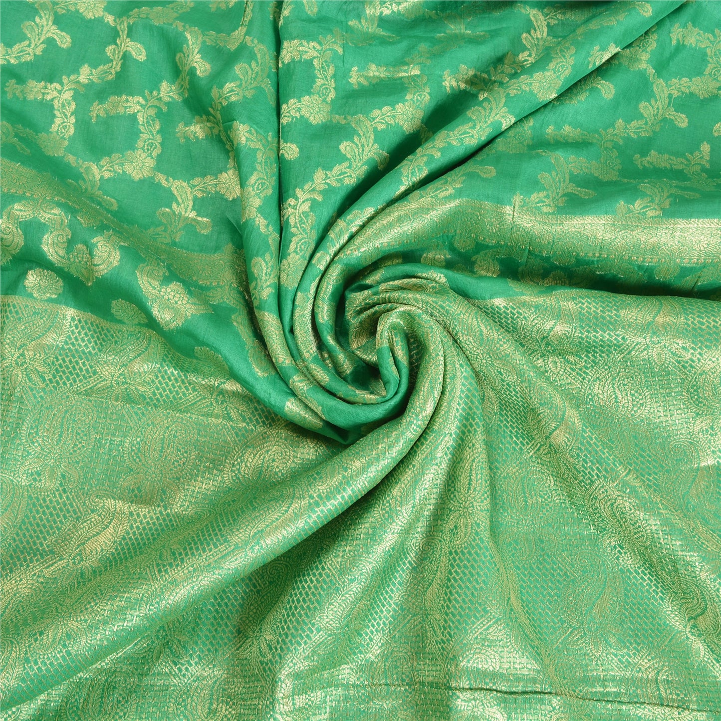 Sanskriti Vintage Green Indian Sarees 100% Pure Silk Woven Sari Craft Sustainable Fabric