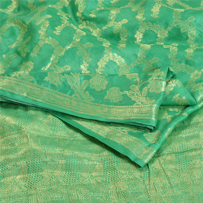 Sanskriti Vintage Green Indian Sarees 100% Pure Silk Woven Sari Craft Sustainable Fabric