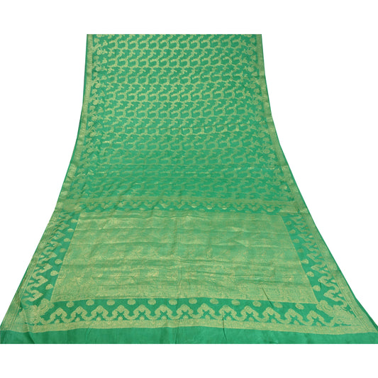 Sanskriti Vintage Green Indian Sarees 100% Pure Silk Woven Sari Craft Sustainable Fabric