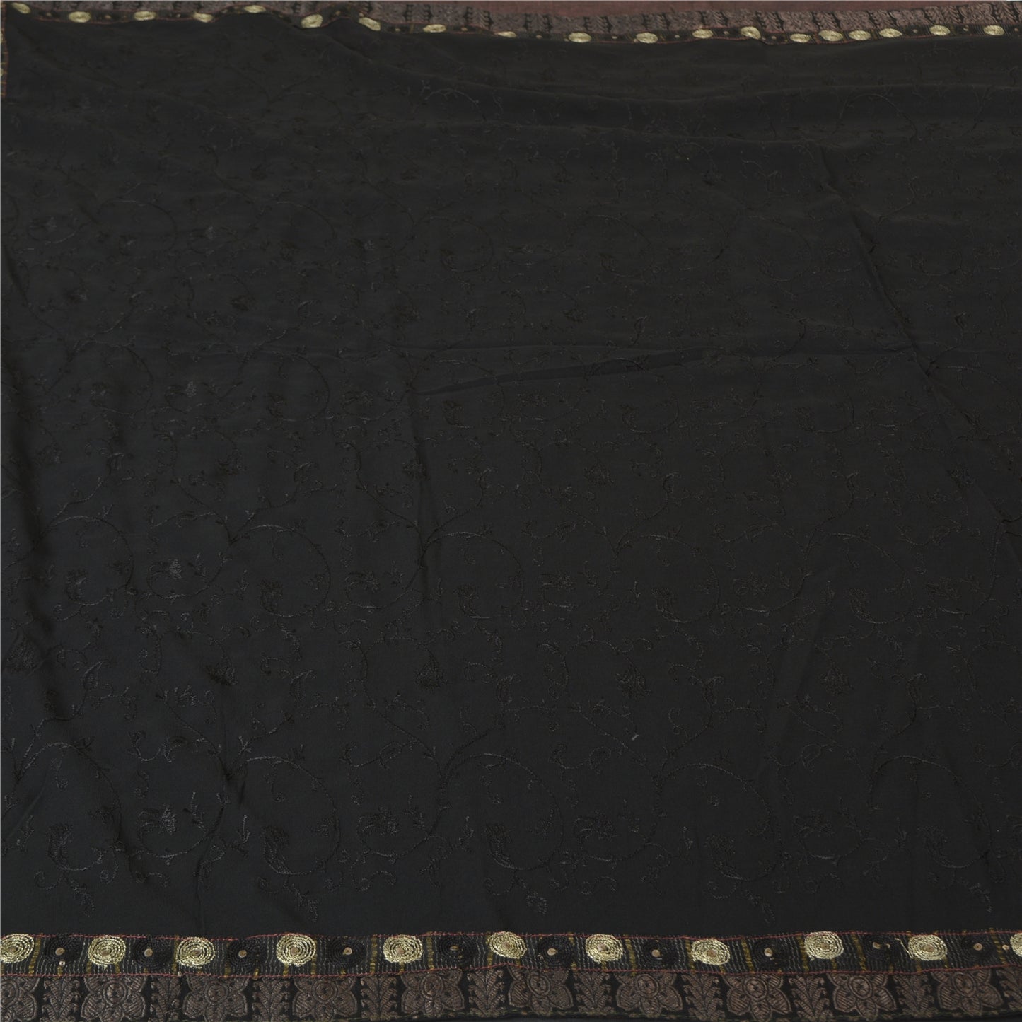 Sanskriti Vintage Black Sarees Pure Georgette Silk Embroidered Sari Sustainable Fabric