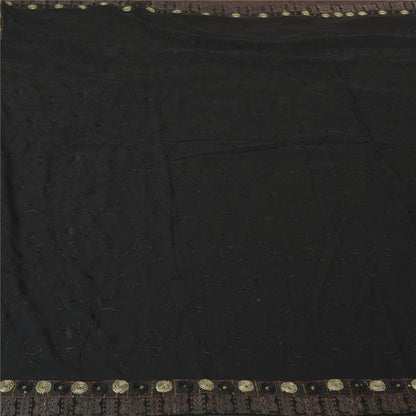 Sanskriti Vintage Black Sarees Pure Georgette Silk Embroidered Sari Sustainable Fabric