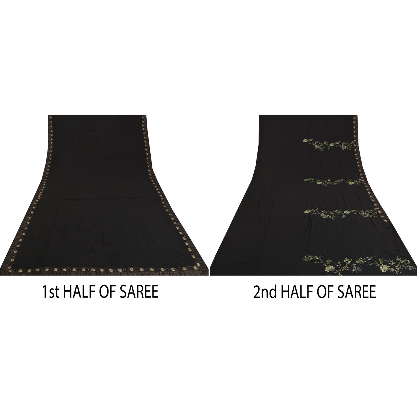 Sanskriti Vintage Black Sarees Pure Georgette Silk Embroidered Sari Sustainable Fabric