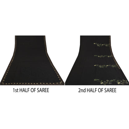 Sanskriti Vintage Black Sarees Pure Georgette Silk Embroidered Sari Sustainable Fabric