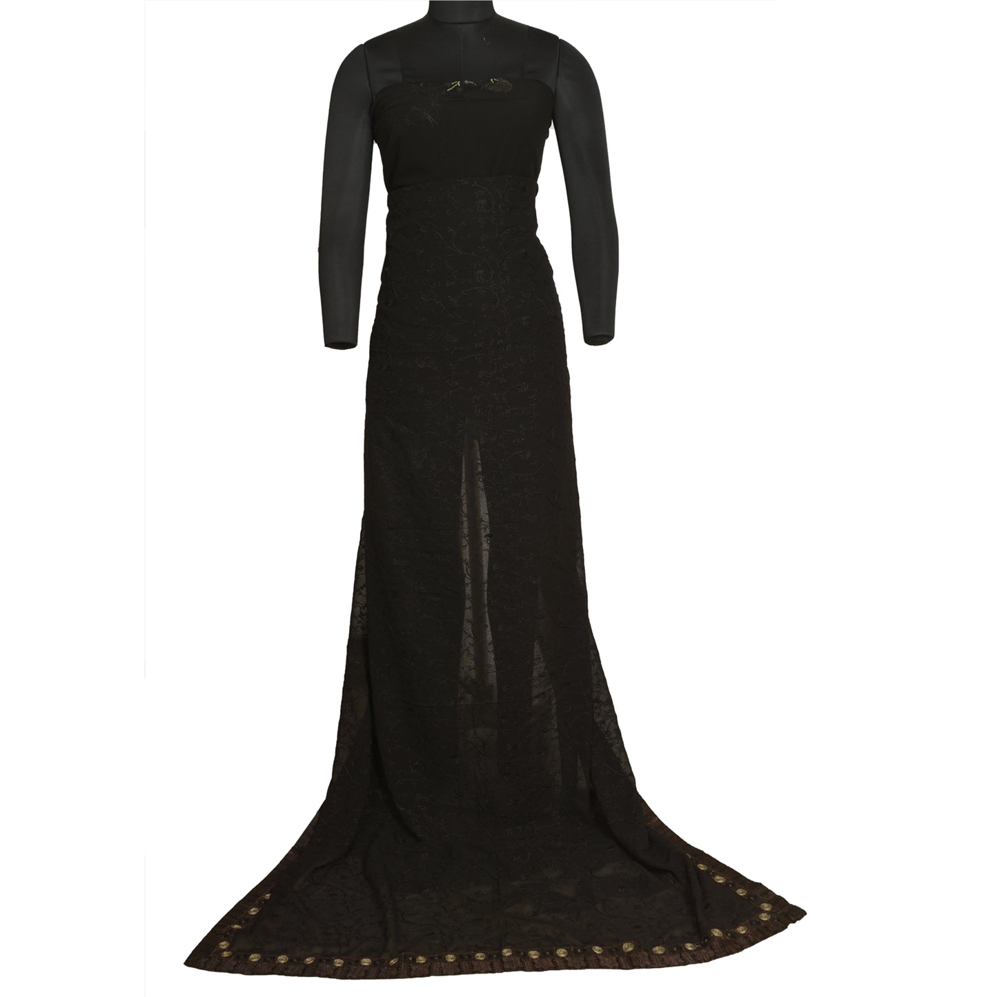 Sanskriti Vintage Black Sarees Pure Georgette Silk Embroidered Sari Sustainable Fabric